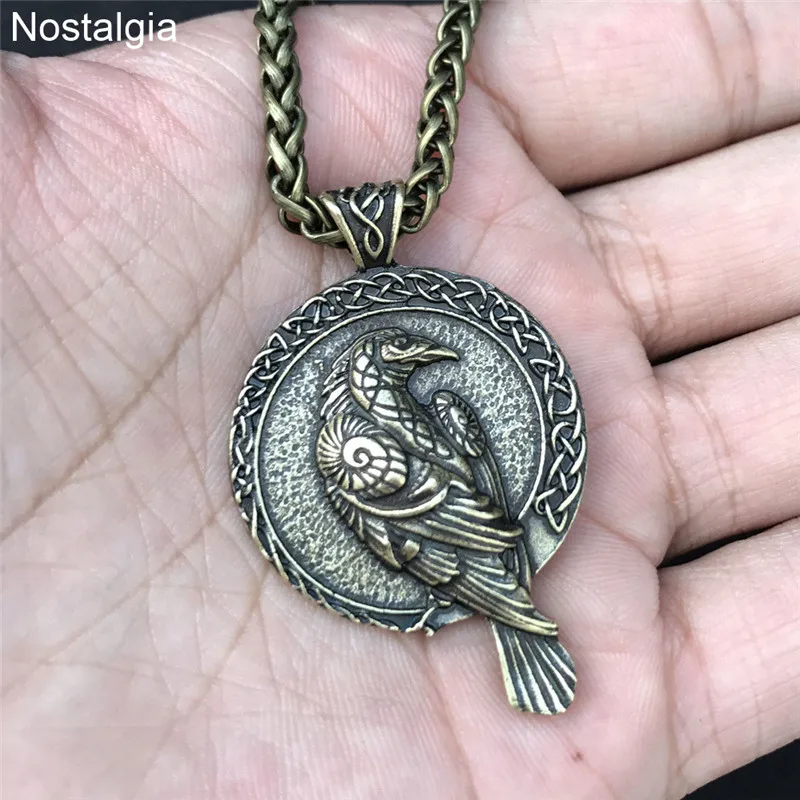 Odin ворона талисман амулет Викинг мужской кулон ожерелье Wicca Птица Ювелирные изделия руны Neckless Wiccan языческие аксессуары для мужчин и женщин - Окраска металла: Link Chain Bronze