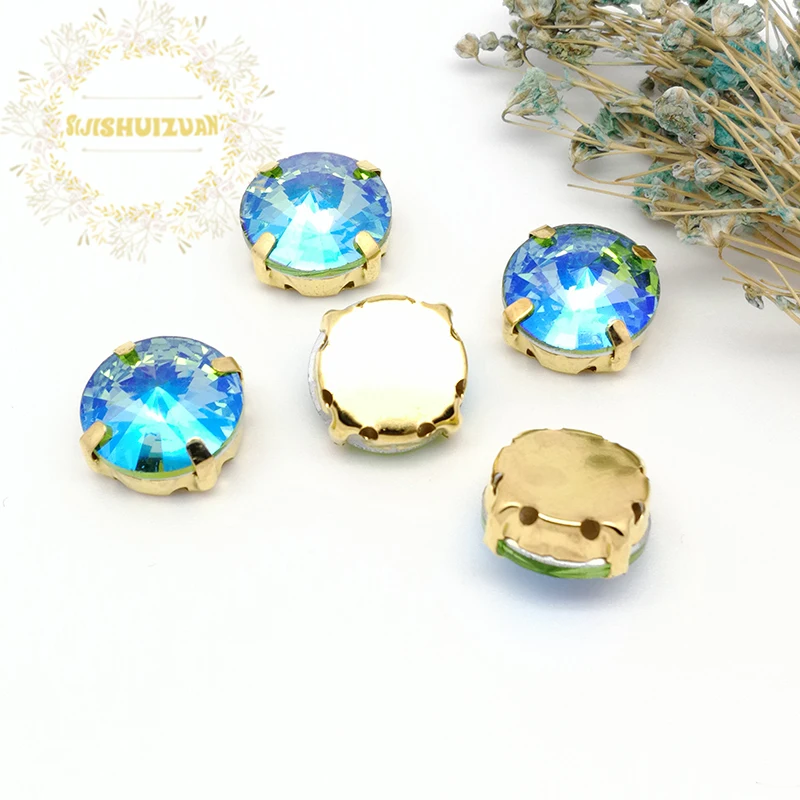 Светильник зеленый AB круглый стеклянный кристалл пришивные стразы с золотой