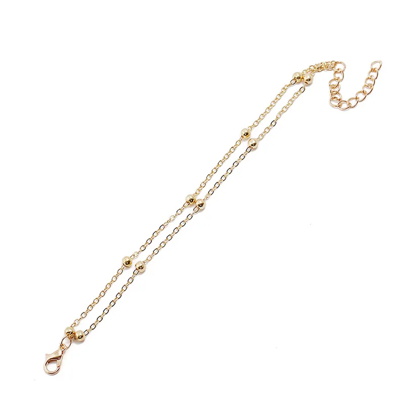 Simple Double Chain Bead Anklets Vintage Golden Link For Women Ankle Bracelet Fashion Beach Accessories Jewelry | Украшения и