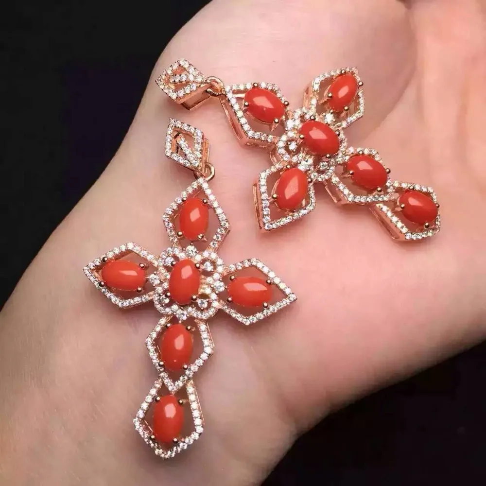 Кулон из серебра 925 пробы с натуральным красным кораллом|jewelery pendants|jewelery womenjewelery |