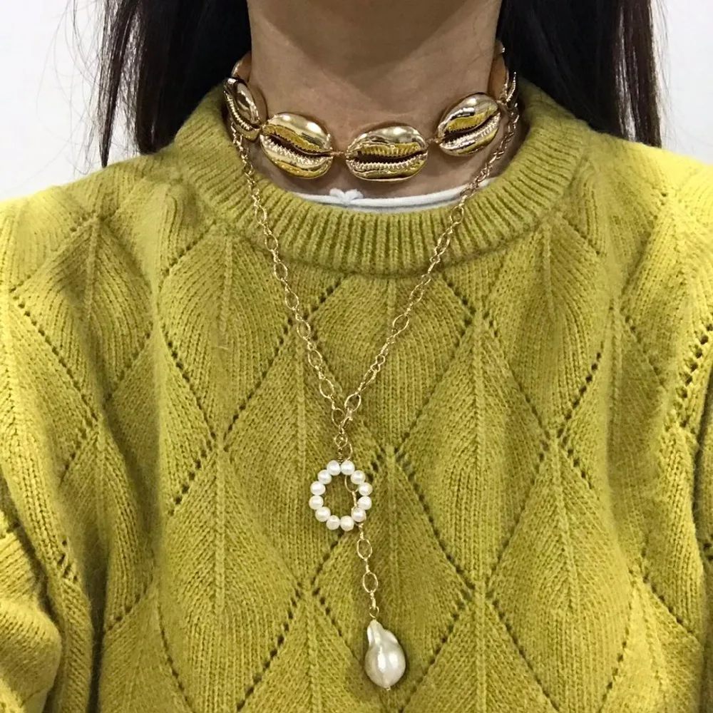 Natural Pearl necklace Bridal Wedding statement necklace erkek kolye red coral pendant necklace women Collar Lariat Necklace2019