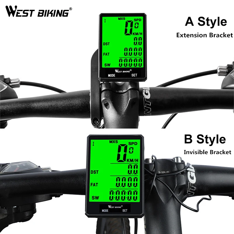 WEST BIKING водонепроницаемый велосипедный компьютер с подсветкой беспроводной проводной велосипедный компьютер велосипедный спидометр, одометр секундомер для велосипеда