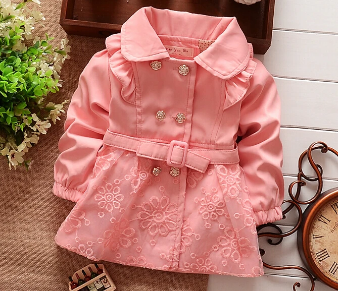 2016 Children Outerwear Trench Jacket Spring Autumn Babi Girls Jackets Child Coats Baby Girls Clothing Kids Belt Clothes Retail