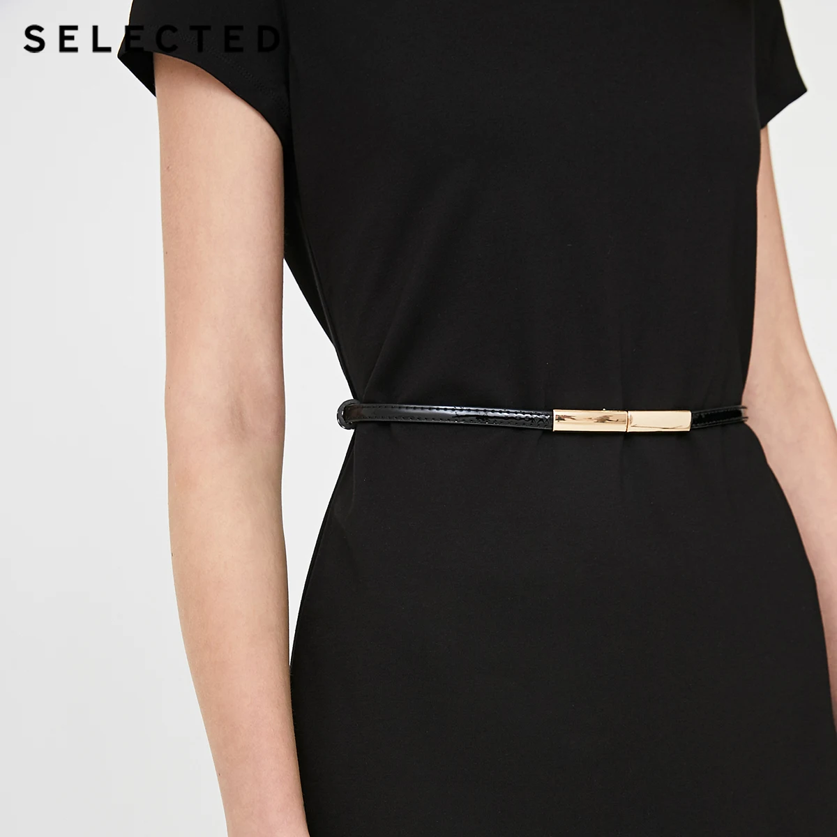 Выбранный тонкий Fit Зонтик формы Черный гофрированный подол трикотажное платье S