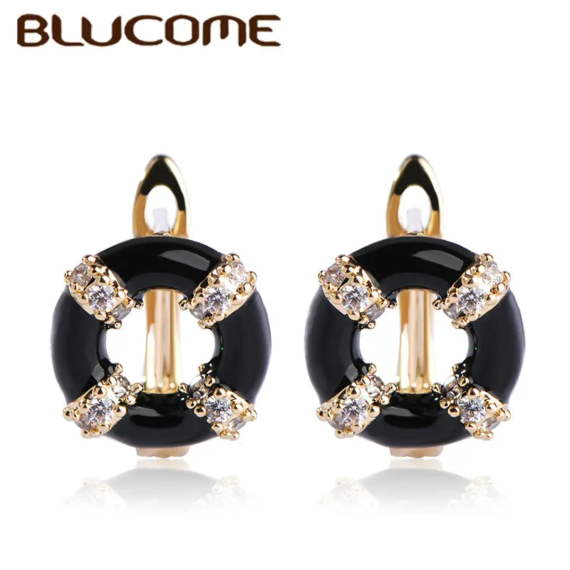 Женские серьги-пусеты Blucome круглые маленькие медные с синей эмалью для свадебной