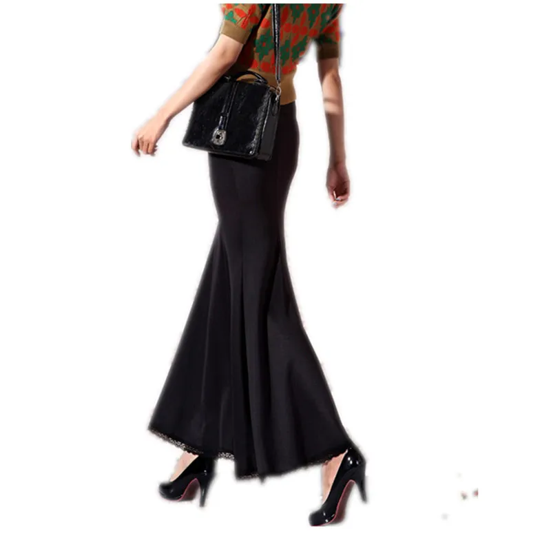 Бесплатная доставка осень 2021 длинная модная юбка в стиле русалки с кружевным