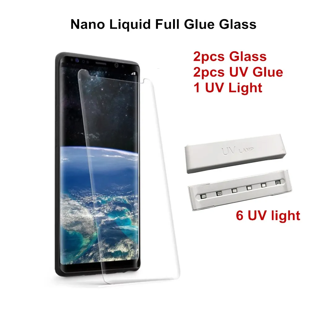 SZYSGSD Nano Liquid Полный Клей закаленное Стекло для samsung Galaxy S8 S9Plus Note8 УФ жидкий клей