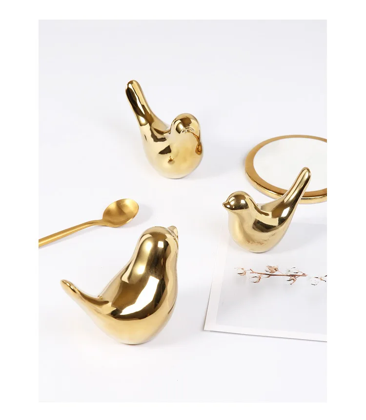 Набор из 3 керамических фигурок с золотыми птицами, современное декоративное украшение с животными, аксессуары для украшения домашнего стола