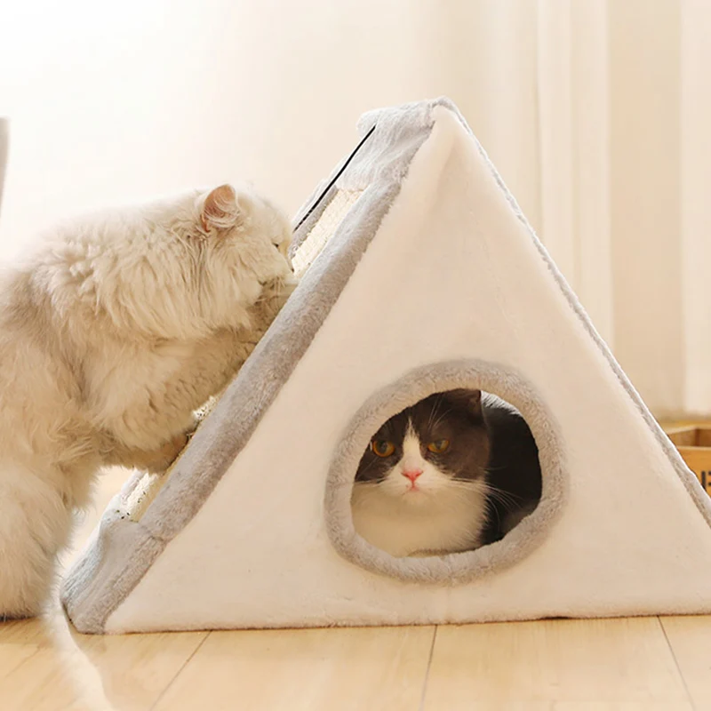 Collapsible Pet Cat House Warm Soft Bed Cute Sandwich Shape Cave Furniture with Scratch Board For Cats | Дом и сад