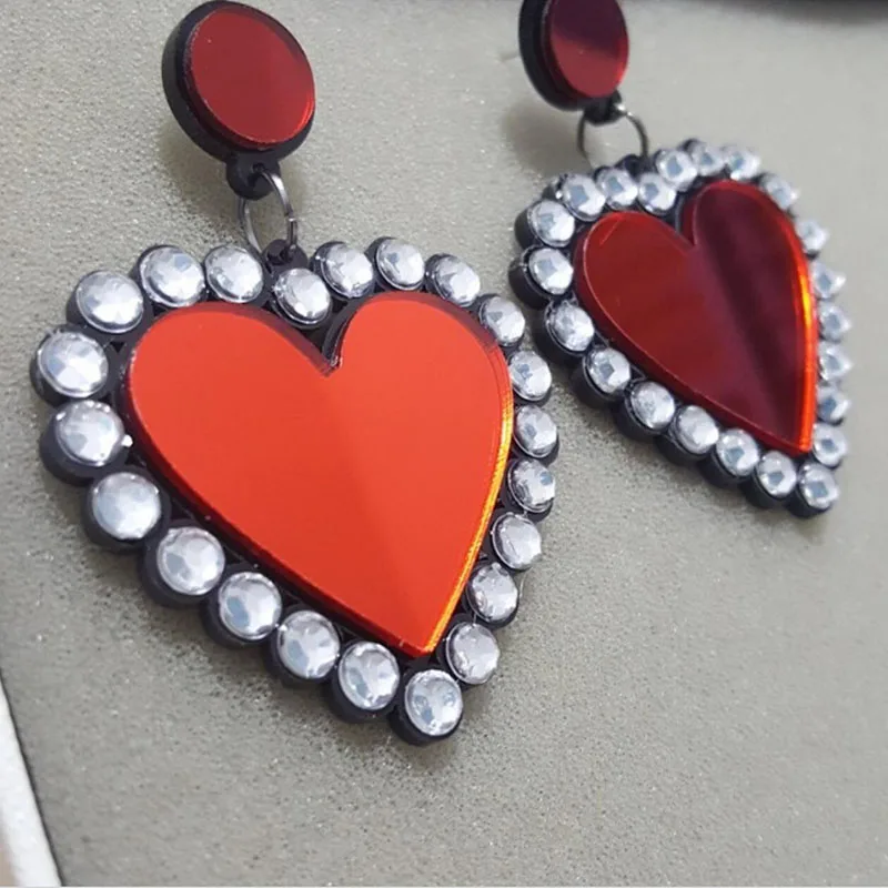 Модные серьги в форме сердца с кристаллами красного цвета большие акриловые