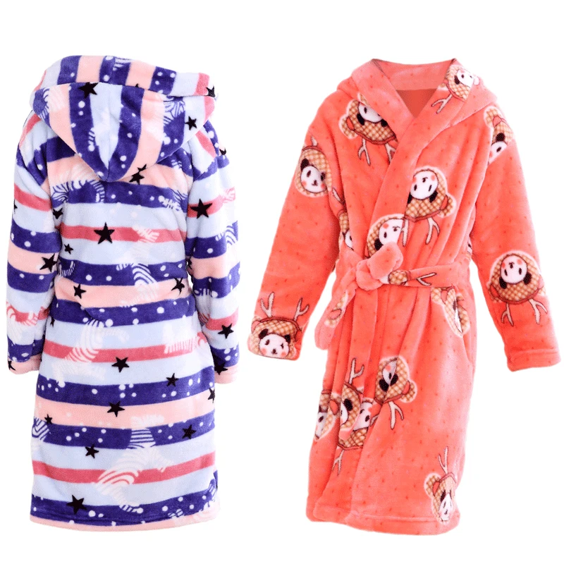

2021 children's pajamas bathrobe with hood fleece robe for boys and girls
