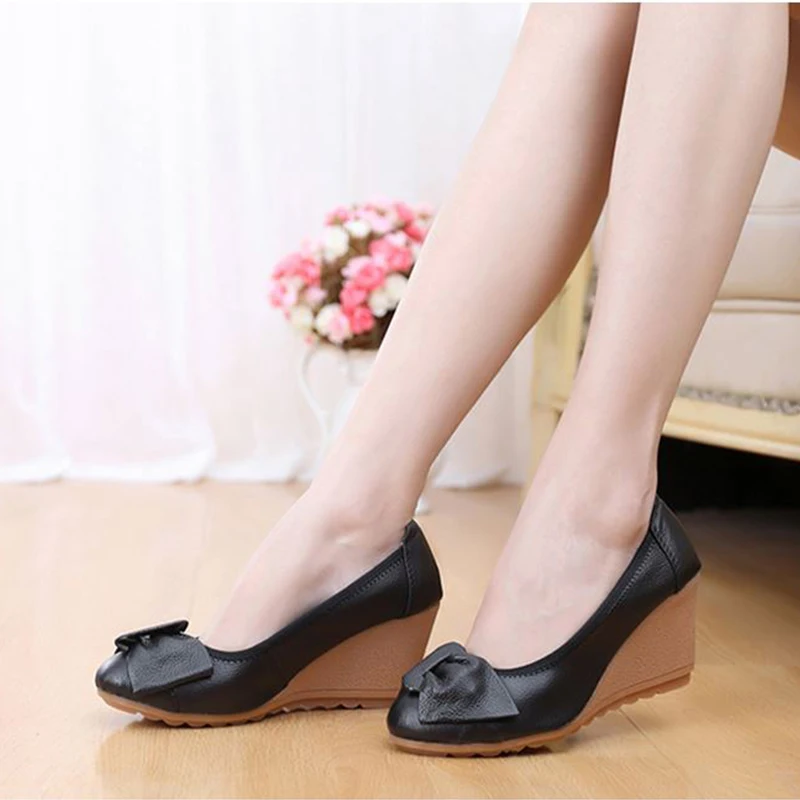 CHANGYUGE/2017 модная женская обувь на танкетке с бантом бабочкой из натуральной кожи