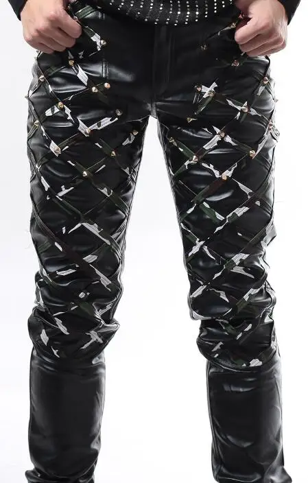 Мужские камуфляжные брюки с заклепками черные белые красные|pants men|pantalon hommemen pants |