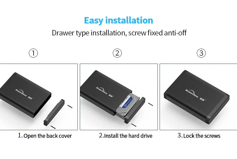 Blueendless HDD 3," внешний жесткий диск Алюминиевый Usb 3,0 жесткий диск Sata 1 ТБ до 4 ТБ, украшенное мозаикой из драгоценных камней, 12V 2A AC Мощность Disco Duro Externo