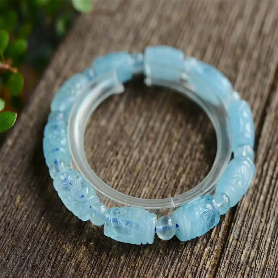 

2018 Newly Genuine Natural Blue Ocean Quartz Crystal Bucket Shaped Bracelet Fashion Women Crystal Stone Bracelet 13*9mm