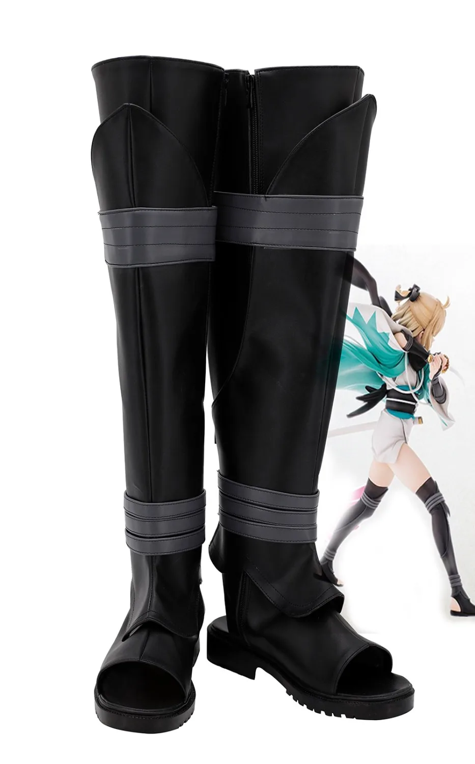 FGO Okita Souji обувь для косплея Fate Grand Order Saber Cosplay Длинные сапоги черная на заказ