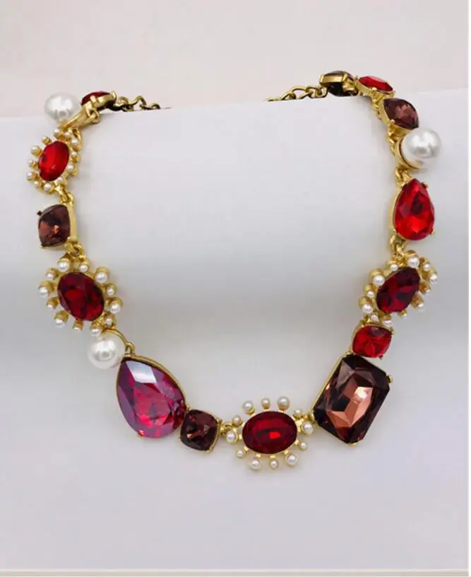 CSxjd High Quality Luxury Crystal pearl mix and match asymmetric without pierced ears ear clip - Окраска металла: necklace red
