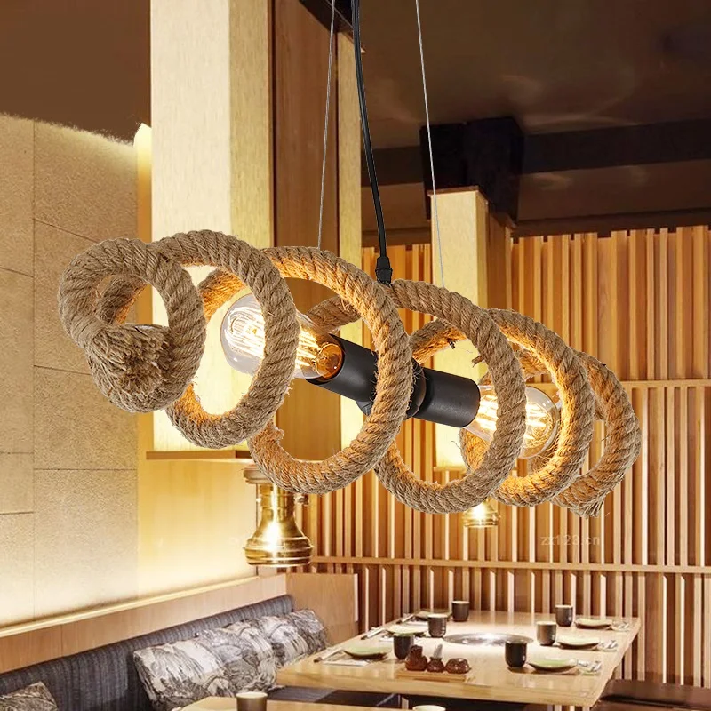 Kopen Retro Industrie Rop Hanger Lichten Versierd Verlichting Creatieve Kledingwinkel Cafe Restaurant Bar Ijzer Lamp Touw Hanger Lampen Za