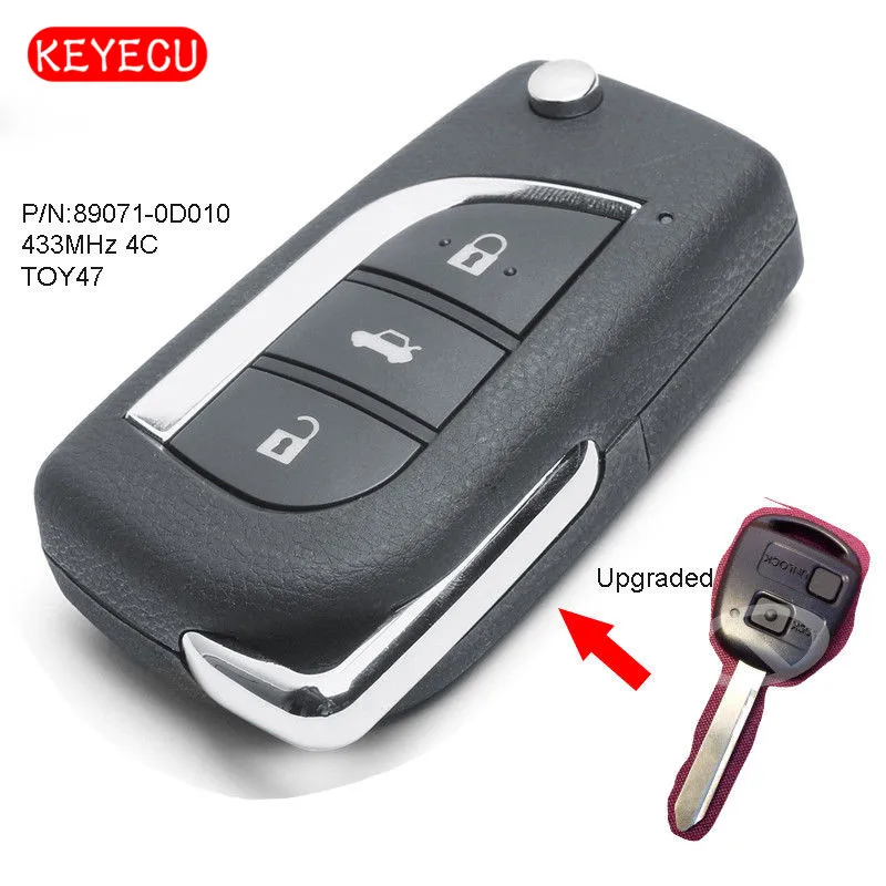 

Keyecu Upgraded Remote Key Fob 433MHz 4D66 Chip for Toyota Yaris Avensis Corolla FCC ID: 89071-0D030