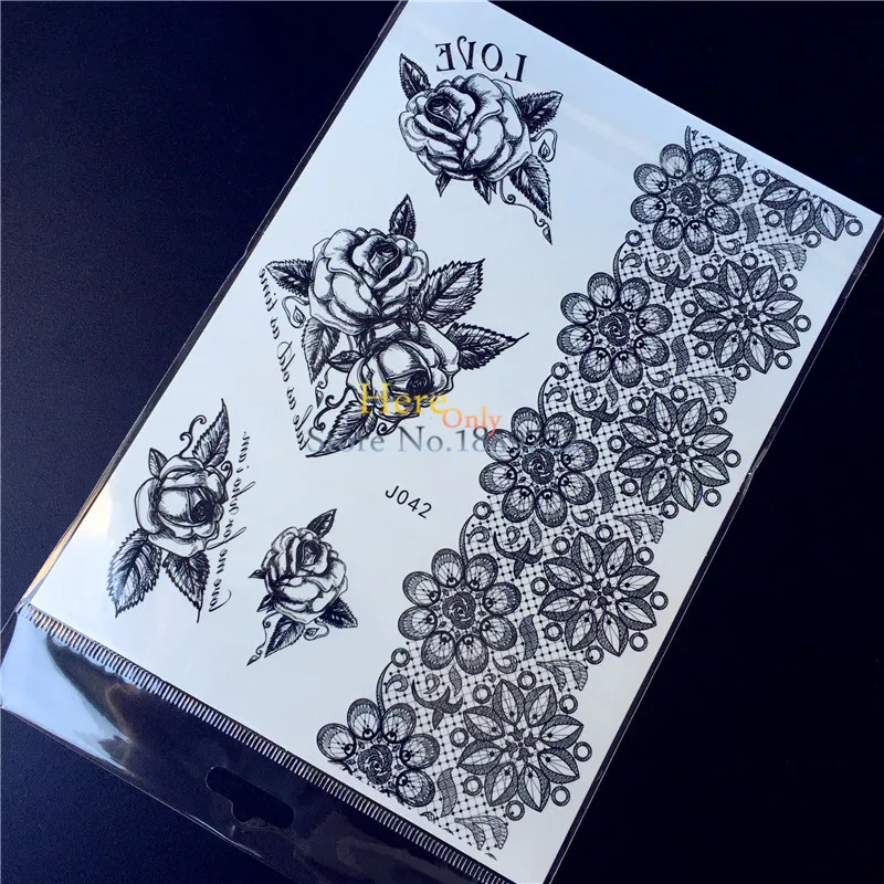 

1PC Large Exquisite Lace Henna Temporary Tattoo Sticker Women Body Art Rose Flower Bracelet Wristband Waterproof Tattoos HBJ042
