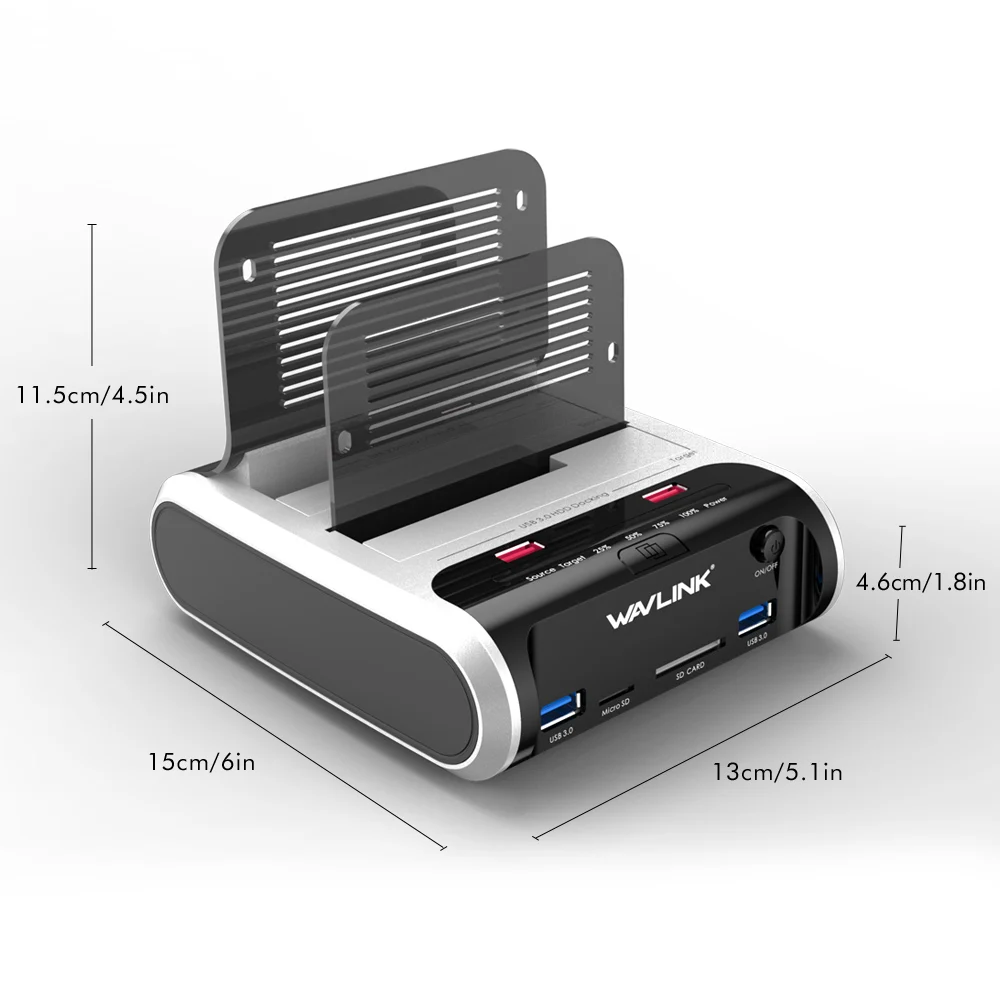 Wavlink 2,5 3,5 дюйма USB 3,0 на SATA двойной отсек жесткий диск Док-станция ж/офлайн клон и UASP кард-ридер для 2," и 3,5" HDD SSD