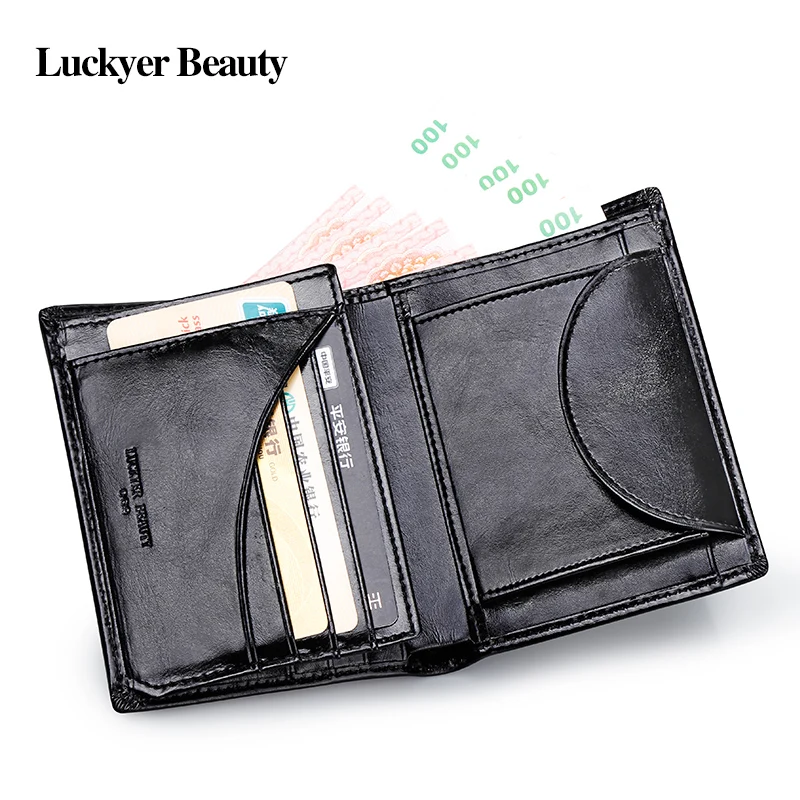 LUCKYER BEAUTY мужские кошельки 100% натуральная кожа мужской кошелек для монет Модный