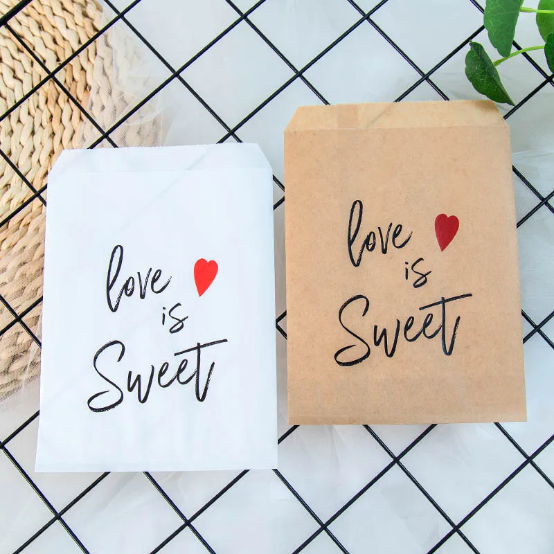 Подарочные пакеты из крафт бумаги Love is Sweet Wedding вечерние бумажные для конфет