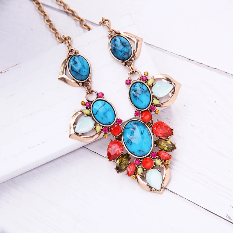 Hyperbole Colorful Blue Uneven Epoxy Resin Pllished Druzy Big Oval Choker Necklace Bohemia Luster Geometric Fashion Jewelry | Украшения и