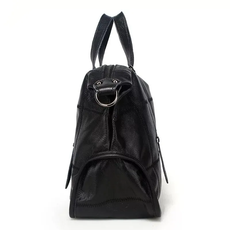 Сумки известного бренда Женская клетчатая сумка-тоут из натуральной кожи серая