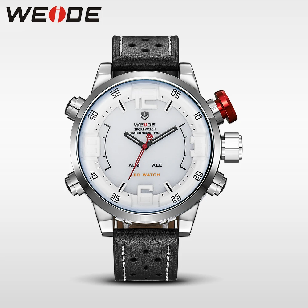 WEIDE мужские часы Люксовый бренд известный бренд спортивные часы мужские Цифровые кварцевые часы с двойным кожаным ремешком Relogio Masculino