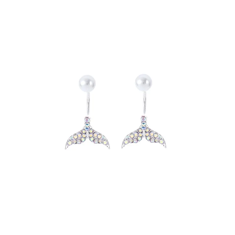 Женские серьги гвоздики с белым хвостом русалки жемчугом AAA цирконием на день