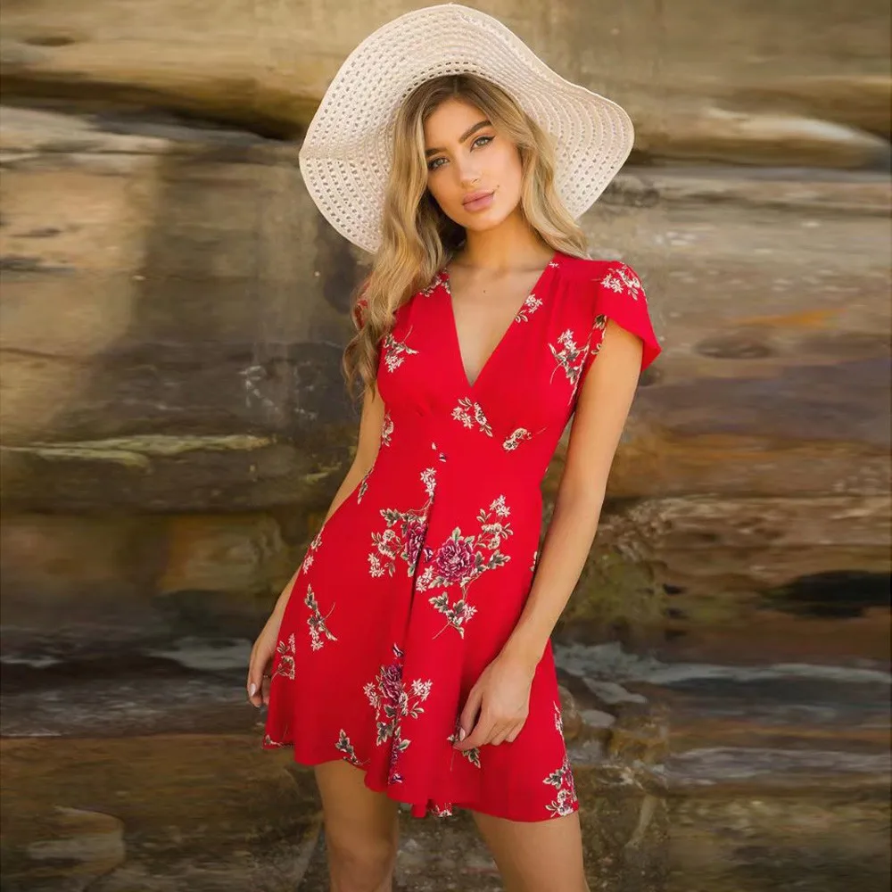 JAYCOSIN 2019 летнее популярное женское платье с коротким рукавом и цветочным принтом