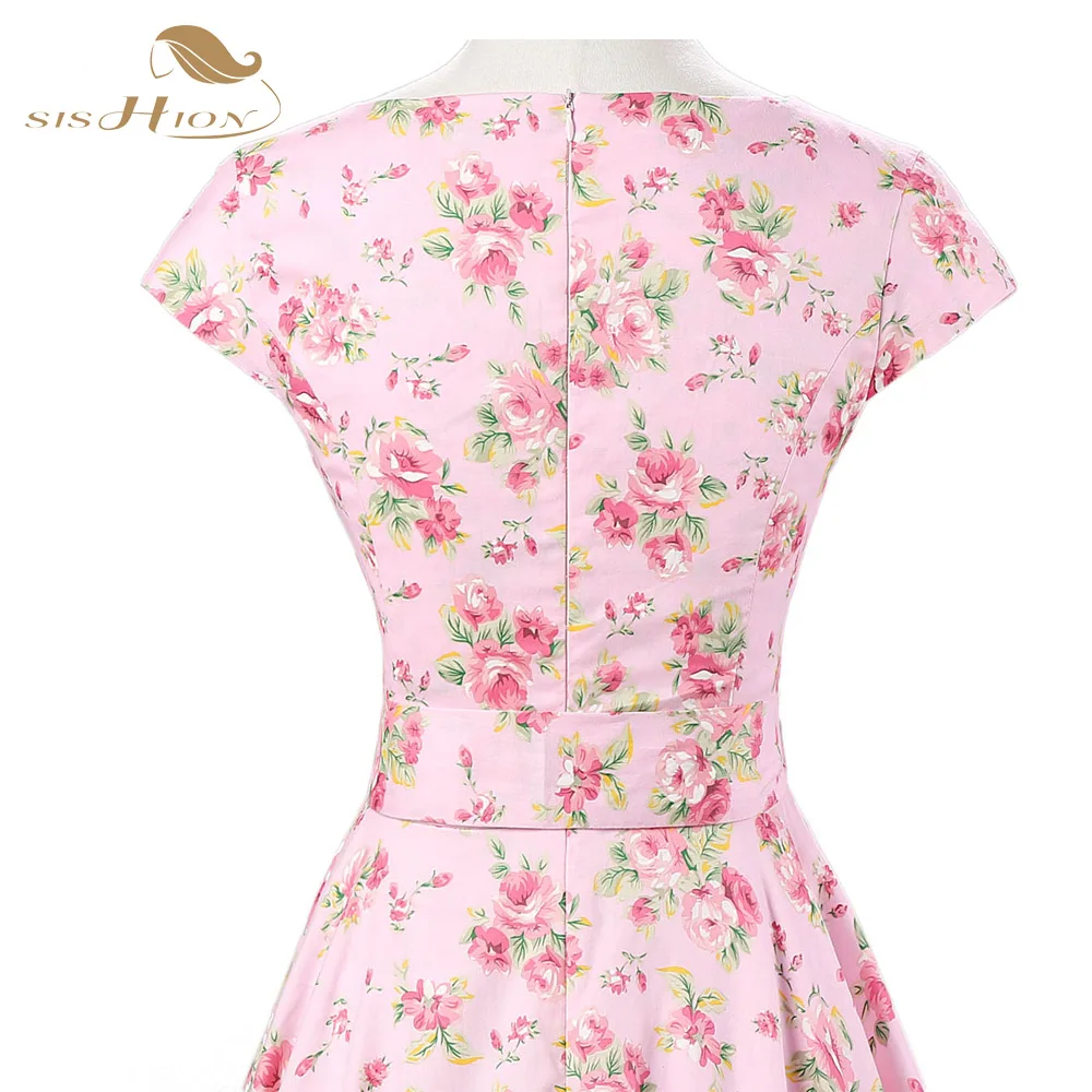 

Sishion Elegant Floral Dress A Line Audrey Hepburn robe Retro Swing Casual 50s Retro Rockabilly Vintage Dresses Vestidos VD0257