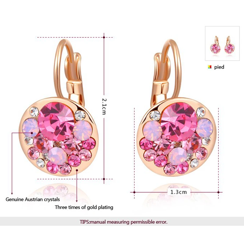 Женские серьги с кристаллами GS AAA модные из розового золота драгоценными камнями