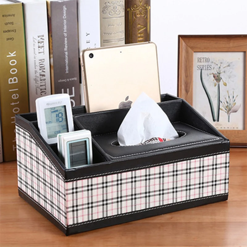 Multifunctional PU Leather Pen Holder Mobile Phone Remote Control Storage Box Tissue Stand Desk Decoration | Дом и сад
