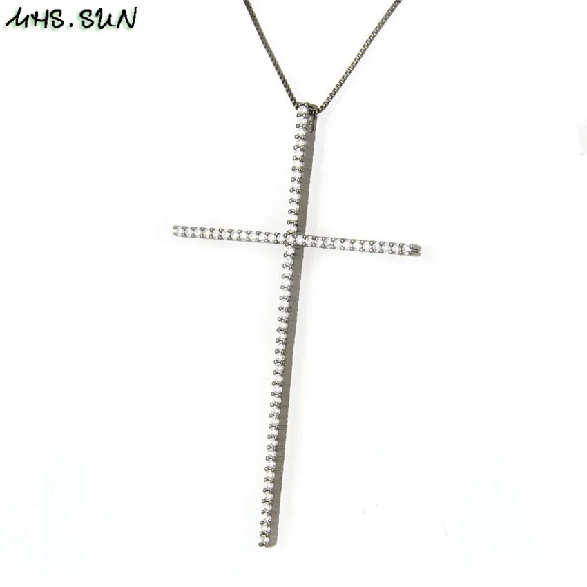 MHS.SUN CZ Zircon Big Cross Pendant Necklace For Men Women Gift Hip Hop Gold/Silver/Black Chain Necklace Religion Jewelry 1PC - Окраска металла: 8