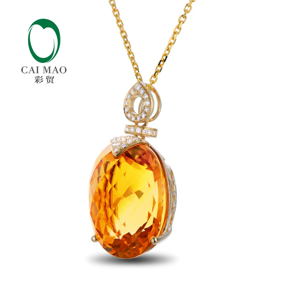 Caimao ювелирные изделия 15 x мм 19 мм овальной огранки 14kt желтого золота 16.35ct цитрин и 0.15ct Diamond акцентированные обручение кулон
