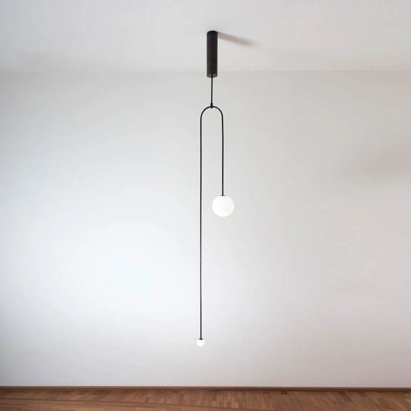 

Nordic Minimalism Wrought Iron Pole Erected Pendant Light with Frosted Glass Ball LED Light for Bedroom Living Room