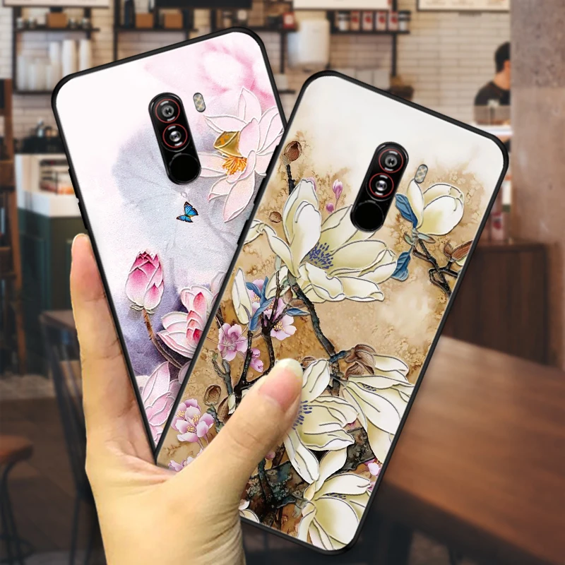 Chinese style retro case FOR pocophone f1 Relief cover embossed POCO F1 Magnolia Lotus Plum blossom flower |