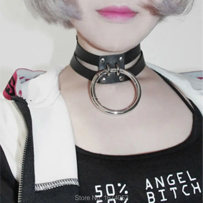 Женское кожаное колье чокер ручной работы ожерелье в стиле панк рок с круглой
