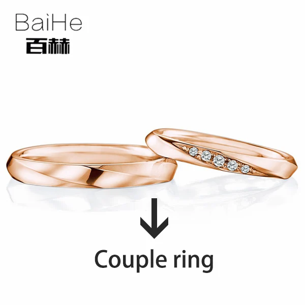 BAIHE Solid 18K Белое Золото 0.08ct Сертифицированный H/SI круглый натуральные Алмазы обручальные женщины тонкое обручальное кольцо ювелирные изделия - Цвет камня: Couple ring R