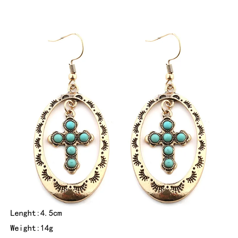 серьги с камнями Хооп себе Серьги хиппи Индеец Boho Chic Для женщин для Навахо крест