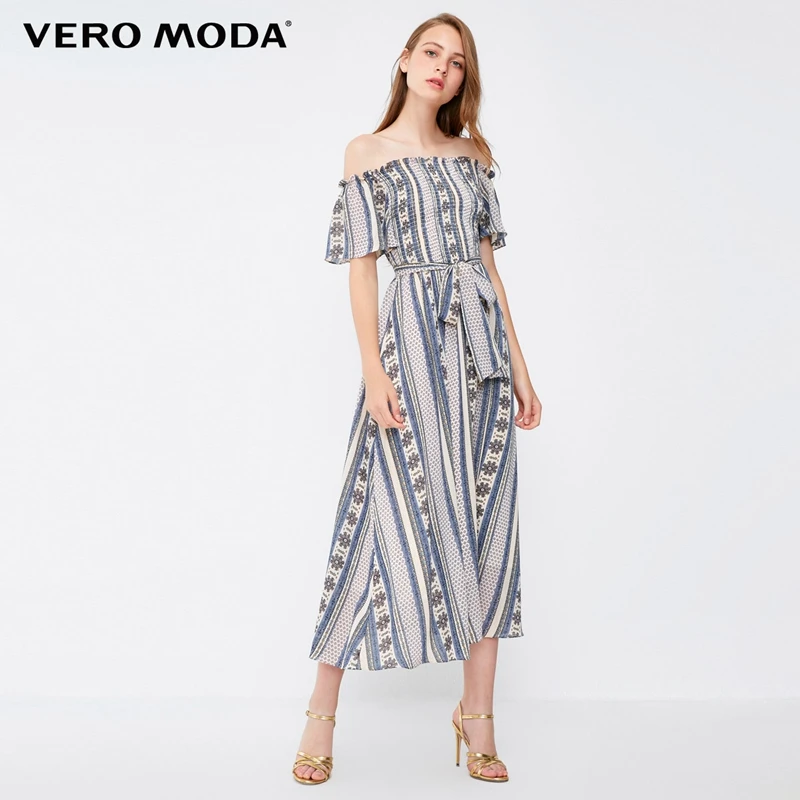 Vero Moda печатное платье с открытыми плечами и запахом на груди Бохо Макси/длинное платье | 31837B519