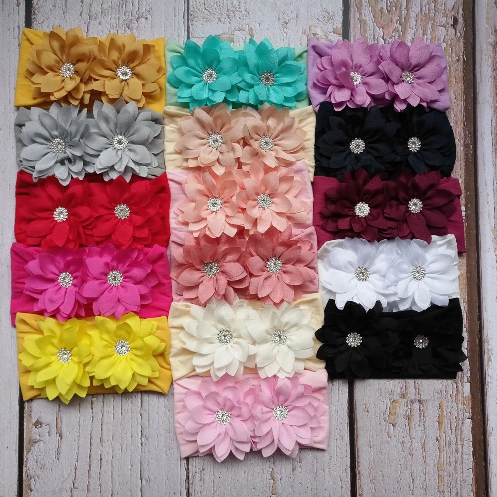 New Stretch Double Chiffon Flower Baby Headband Newborn Knot Wide Nylon Headwraps Girls Headwear Kids Photo Props | Мать и ребенок