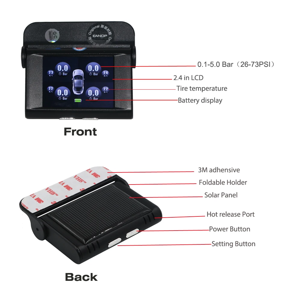 EANOP Солнечный автомобильный TPMS lcd Тип система контроля давления внутренний Tpms Guage диагностический инструмент сигнализация давления в шинах
