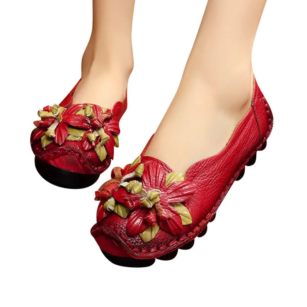 Женская Повседневная обувь ручной работы туфли на плоской мягкой подошве с