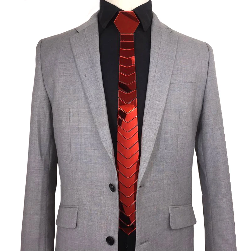 Handmade Acrylic Mirror Bling Red Neckties Men Fashion Skinny Silk Neck Ties Satin Ruby Gemstone Ties Women Jewelry