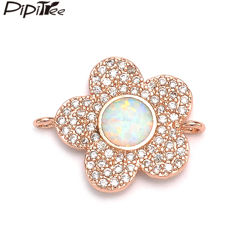 Pipitree Модная медная подвеска из фианита с белым огненным опалом и цветком
