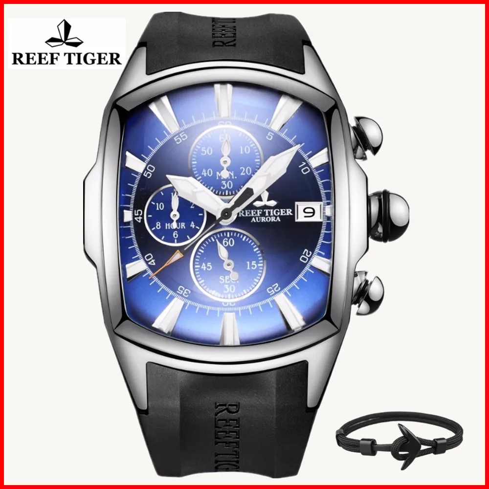 Спортивные часы Reef Tiger/RT модные водонепроницаемые из нержавеющей стали с синим