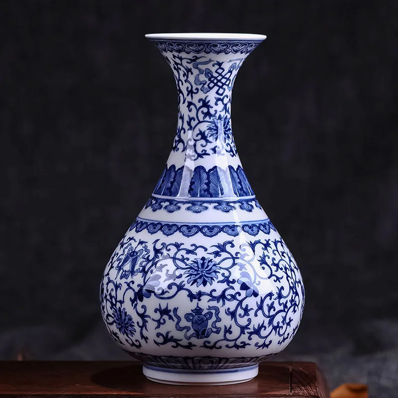 Jingdezhen антикварная неглазурованная сине-белая керамическая ваза украшение для